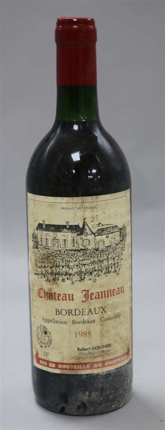 Thirty six bottles of Chateau Jeanneau, Bordeaux, 1988 (11) and 1989 (24) and one unknown year.